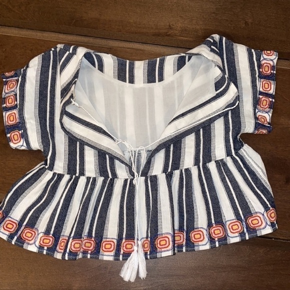 J.O.A. Anthropologie Cropped Peplum Striped embroidered Blouse Sz. S - Picture 7 of 16